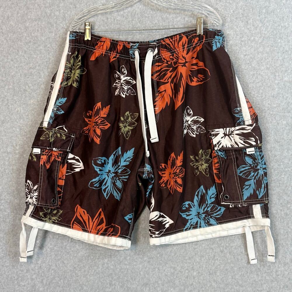 Vtg 90s NOBO Cargo Board Swim Trunks Size XL Baggy Beach Tropical Grunge Preppy